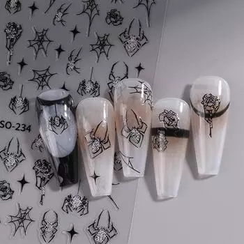 1шт модный мультяшный паук наклейка для ногтей сверкающий паук алая роза наклейка на Хэллоуин