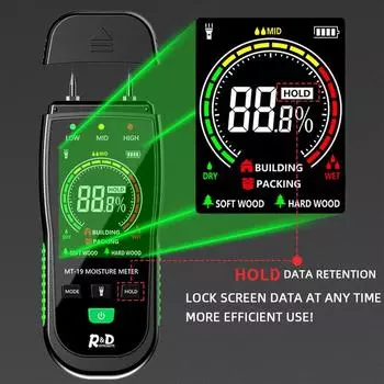 1шт MT19 цветной экран измеритель влажности древесины тестер влажности стен детектор влажности картона тестер влажности цементного кирпича чёрный