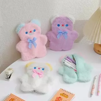 1шт мультяшный медведь плюшевый пенал для студентов и девочек большой емкости пенал сумка для хранения школьные канцелярские принадлежности для студентов