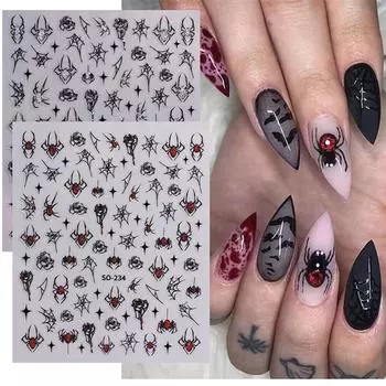 1шт мультяшный паук наклейка для ногтей Хэллоуин наклейка маникюр декор алая роза сверкающий паук