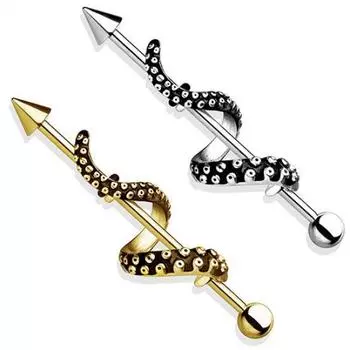 1шт Мужчины Женщины Стрела Панк Штанга Обернутый Осьминог Щупальца Серьги Пирсинг серебряный