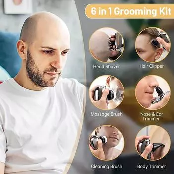 1шт Мужской беспроводной нож с подзарядкой от бритвы, подходит для лысых мужчин, семь вращающихся головок, праздничные подарки Подарки на День отца.