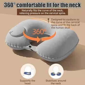 (1шт)Надувная подушка для путешествий, прессованная U-образная подушка из ТПУ, портативная подушка для защиты шеи на открытом воздухе, для путешествий чёрный