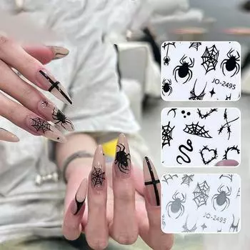 1шт наклейки для ногтей мультфильм паук Хэллоуин узор украшения наклейки готический стикер паутина