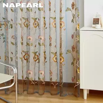 1шт NAPEARL премиум вышитая прозрачная занавеска легкая и элегантная прозрачная занавеска для гостиной спальни домашнего декора W100cm x L200cm