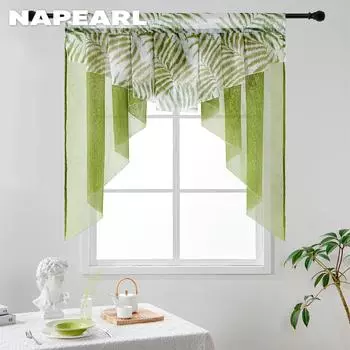 1шт NAPEARL прозрачная и натуральная американская деревенская напечатанная прозрачная занавеска с карнизом и штангой для декоративных оконных кухонных занавесок
