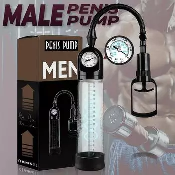 1шт. Насос для пениса, мужские секс-игрушки, ручной вакуумный насос для пениса, насадка для члена, сексуальный усилитель, взрослые игрушки, устройство для тренировки, секс-игрушки для пар мужчин With Pressure Gauge