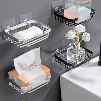 1шт настенная алюминиевая мыльница, кухня, ванная комната, дренажная мыльная сетка, полка для хранения мыла, многоцелевая чёрный