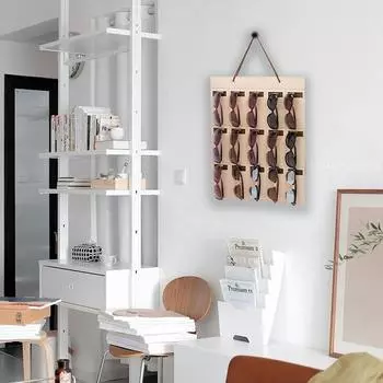 1шт. Настенная сумка для примерочной, многофункциональная витрина для солнцезащитных очков, сумка для хранения солнцезащитных очков, складная сумка-органайзер для очков бежевый