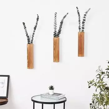 1шт настенная ваза настенное украшение\t\t ваза из цельного дерева искусственная зелень для сухоцветов деревянный подвесной кашпо