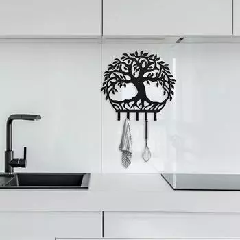 1шт. Настенные крючки для ключей «Дерево жизни» — матово-черный металлический органайзер для ключей | Стильная декоративная настенная вешалка для ключей белый