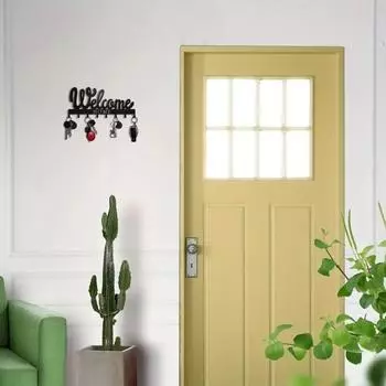 1шт настенный держатель для ключей - черный металлический дизайн WELCOME | Стильная подставка для ключей с 8 крючками для организованного хранения ключей M бронзовый