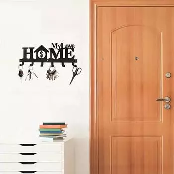 1шт настенный держатель для ключей с 6 крючками - декоративная металлическая стойка, простой и креативный дизайн для ключей и полотенец чёрный