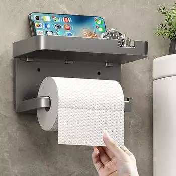 1шт. Настенный держатель для туалетной бумаги с клеем, без сверления, с полкой для хранения Mobile phone holder белый