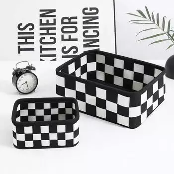 1шт настольная корзина для хранения черно-белый настольный контейнер для хранения для спальни клетчатая корзина для хранения большой емкости SL S