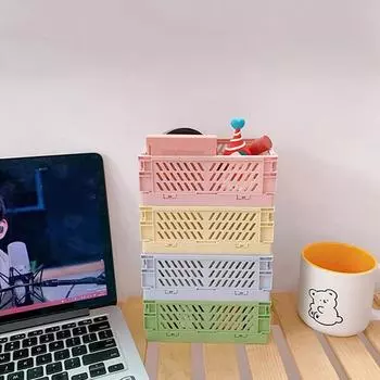 1шт настольный складной мини-ящик для хранения канцелярских принадлежностей для студентов корзина для хранения косметики и всякой всячины многоцветный вариант жёлтый