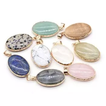 1шт натуральный камень кулон овальный розовый кварц бирюза нефрит лазурит драгоценный камень подвески для изготовления ювелирных изделий DIY ожерелье браслет аксессуар 22 35 мм 22x35mm/Green Aventurine