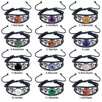 1шт натуральный камень кварц время драгоценный камень кабошон браслет для женщин мужчин ювелирные изделия, регулируемый кожаный ремешок из искусственной кожи браслет в западном стиле, повседневная одежда 2 см 1Pc/2cm