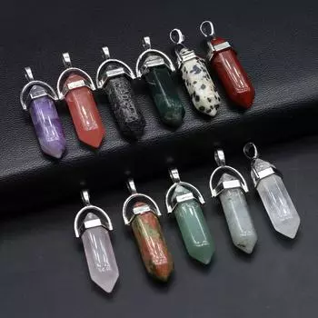 1шт натуральный камень шестиугольный конус кулон, рейки целебные кристаллы агат драгоценные камни подвески для DIY женщин мужчин ожерелье ювелирные аксессуары, очень дешево 1Pc/1340mm