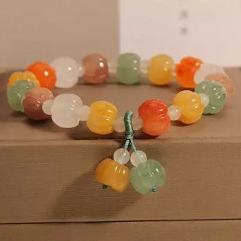1шт натуральный золотой шелковый нефритовый браслет из тыквы, унисекс, летний красочный браслет из нефритового камня, подходит в качестве подарка для подруги и лучшего друга Jade stone