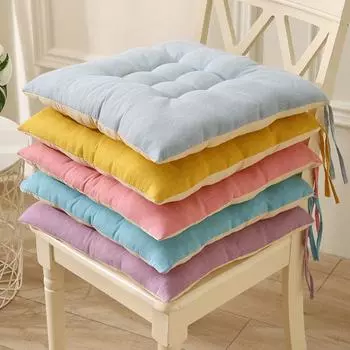 1шт обеденный стул коврик мягкий квадратный толстый подушки сиденья украшение дома двухсторонний цветной офис хлопок лен нескользящий жёлтый