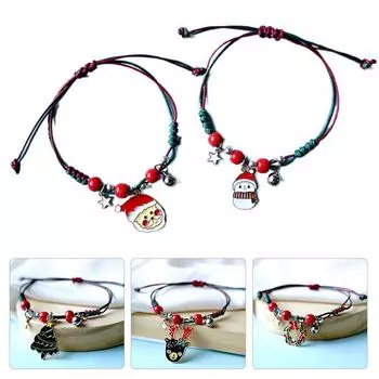 1шт олень рождественский подарок кулон браслет рождественский сплав плетеный веревочный браслет Санта-Клаус рождественская елка B