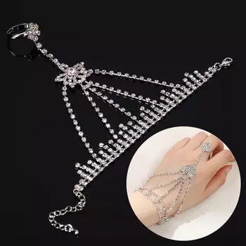 1шт палец цепочка браслет подарок цельный браслет женский танцевальный браслет высокое качество стразы бант цепочка на руку ювелирные изделия свадьба A