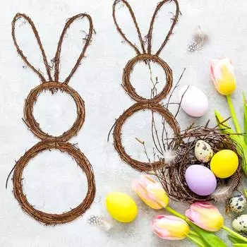 1шт пасхальный кролик ручной работы из ротанга настенный венок подвеска гирлянда украшение домашний декор праздничные принадлежности DIY венок декор