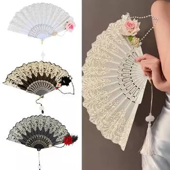 1шт перьевой веер Лолита Роза Темный веер реквизит для фотосъемки кружевная роза складной веер цветочный веер бисер цепочка веер готический 3 стиля розовый