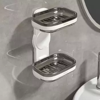 1шт пластиковая двухслойная мыльница с клеем, не оставляющим следов - вертикальный и горизонтальный монтаж, компактная настенная конструкция