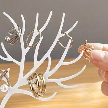 1шт пластиковая стойка для хранения ювелирных изделий, дизайн дерева в виде рогов оленя для ожерелий, сережек, органайзер для домашнего хранения в спальню белый