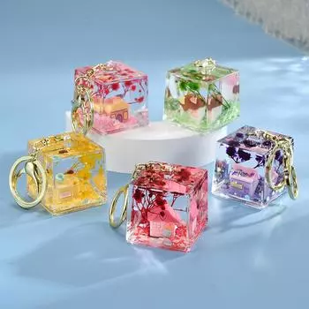 1шт плавающий жидкий брелок квадратный школьный рюкзак кулон аксессуары акриловые мультяшные автомобильные подвески ювелирные изделия шарм красочные розы красного