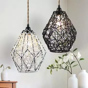 1шт плетеный абажур для лампы для кухни, гостиной, спальни, кабинета, балкона, ресторана, кафе, отеля 24x28x24 см чёрный