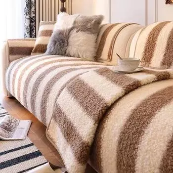1шт плюшевый чехол для дивана из утолщенной овечьей шерсти, мягкая и удобная подушка для дивана в черно-белую полоску, чехол для гостиной A 70x70