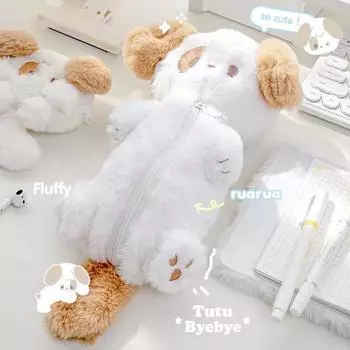 1шт плюшевый пенал мягкий и милый пушистый мешок для хранения с плюшевой вышивкой маленький кулон