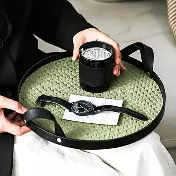 1шт поднос для ароматерапии, аксессуары для мелочей с ручкой, поднос для хранения украшений из искусственной кожи для ресторана отеля, ретро, 2 цвета