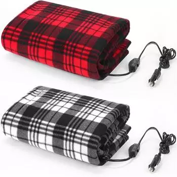 1шт. Подогреваемое автомобильное одеяло - 12-вольтовое электрическое одеяло для автомобиля, грузовика, внедорожника или автофургона - Портативное подогреваемое одеяло - Необходимые принадлежности для кемпинга 100X76CM красный/чёрный