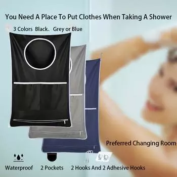 1шт Подвесная сумка для белья, корзина для белья, с 2 металлическими крючками и 2 антипригарными крючками, подходит для смены одежды, стирки