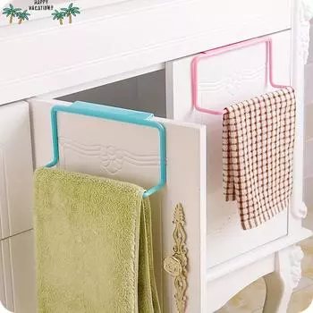 1шт Подвесная вешалка для полотенец, держатель для полотенец для кухонного туалетного шкафа, настенная вешалка для полотенец в ванной комнате с бесплатными отверстиями 1PC розовый