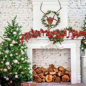 1шт подвесное украшение Рождественский пластиковый красный Холли искусственный ягодный венок