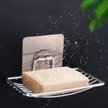 1шт-полка для мыла из нержавеющей стали, без пробивки и гвоздей, для ванной комнаты, однослойная настенная подвесная мыльница, легкая роскошная полка