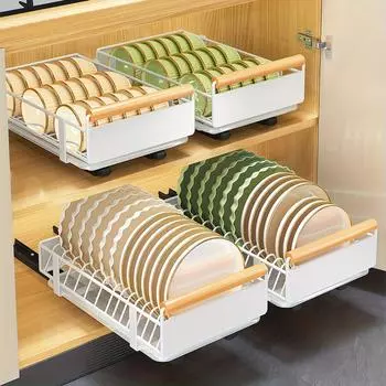 1шт Полка для посуды с выдвижным ящиком, Выдвижной органайзер для посуды, Кухонные принадлежности, Органайзер для шкафа, Товары для организации дома и хранения Cup holder белый