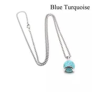 1шт положительная энергия натуральный камень шар ожерелье кулон, Рейки целебный кристалл драгоценный камень цепочка ожерелья для женщин мужчин повседневная одежда ювелирные изделия 24 16 мм 1Pc/2416mm