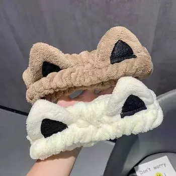 1шт повязка на голову для мытья лица повязка на голову с кошачьими ушками коралловый флис мультфильм милые креативные аксессуары для волос белый
