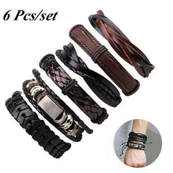 1шт простой винтажный плетеный кожаный браслет браслет