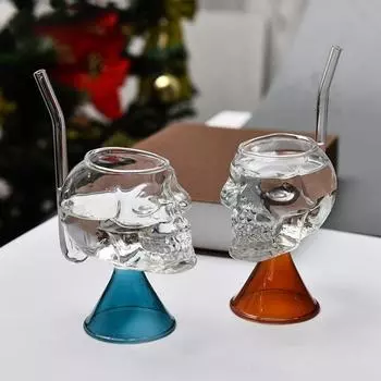 1шт прозрачный бокал для вина стеклянный череп вампира голова креативный дизайн коктейль оранжевый