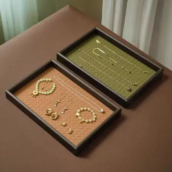 1шт прямоугольный поднос чайная тарелка плетеный кожаный поднос деревянный ювелирный реквизит для фотосъемки в скандинавском стиле 30x20x3.5см