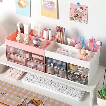 1шт ящик для хранения на столе многофункциональный ящик шкаф для канцелярских принадлежностей для студентов разделение стол офис разное место розовый