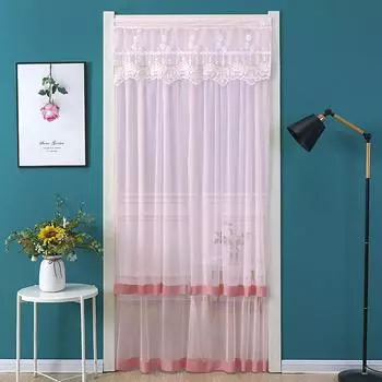 1шт разделительная занавеска вышитая полиэстеровая кухонная марлевая занавеска кружевная дверная занавеска двухслойный тюль 100x200cm зелёный