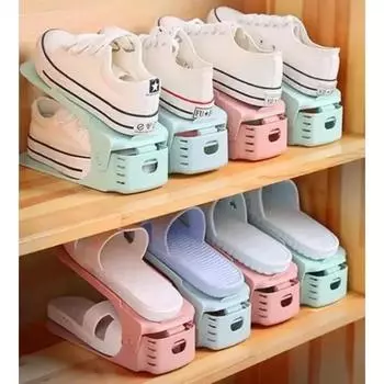 1шт регулируемая двухслойная полка для обуви, утолщенная и экономящая место полка для хранения обуви, полка для хранения обуви на высоком каблуке с плоским дном серый